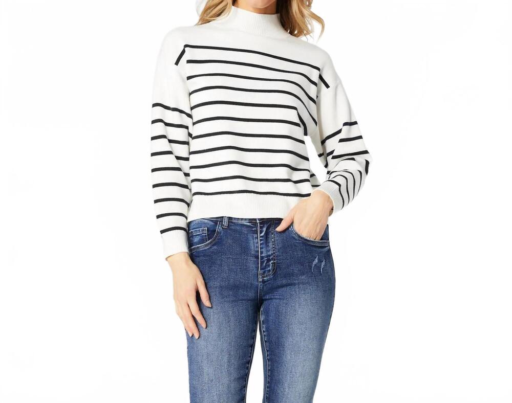 NEW COCO + CARMEN neve stripe mock neck sweater in white